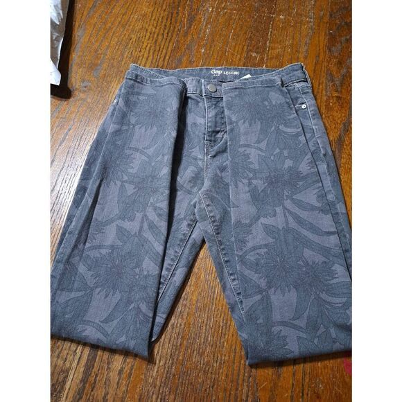 Size 2 26 Gap Leggings Grey Denim Floral Jeggings Palm Tree Print - Picture 2 of 3